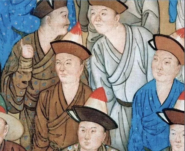 《萬樹園賜宴圖》局部可見列隊中的人交頭接耳。(取自新浪網)