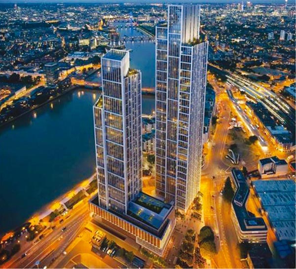 萬達位於倫敦的One Nine Elma摩天大樓項目。(取自中國建築網)
