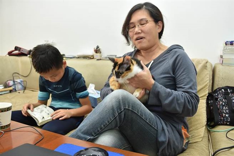 卡爾賓是陳美珍認養的流浪貓,牠是陳美珍退休生活的良伴。(廖肇祥攝)