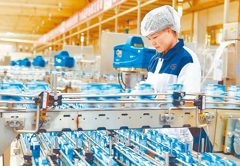 大陸減稅降費政策落地,製造業指數可望回升。圖為某加工廠正在生產乳製品。(新華社資料照片)