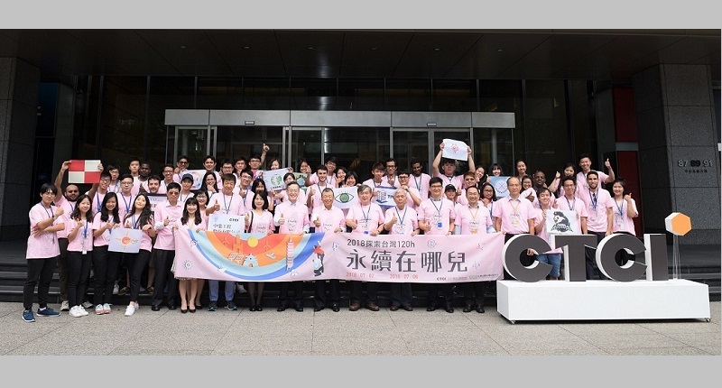 探索台灣-120h 活動,總裁(中)同參與學員於總部大樓外合影。