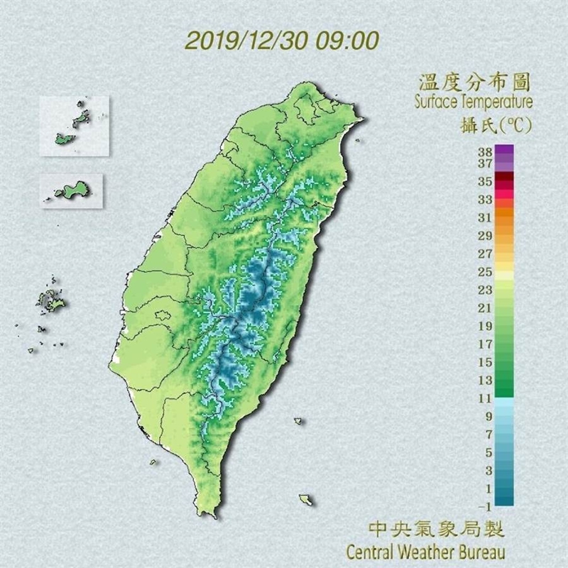今天各地氣溫概況。(翻攝自中央氣象局/林良齊台北傳真)