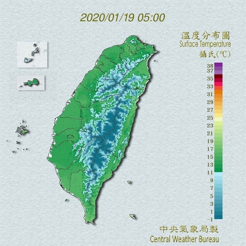 今晨全台都出現低溫,氣象局表示這兩天氣溫將緩步回升。(氣象局提供)