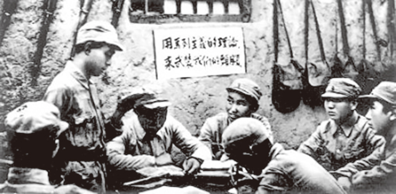 ▲延安整風運動中,戰士們進行學習。(取自中國共產黨新聞網)