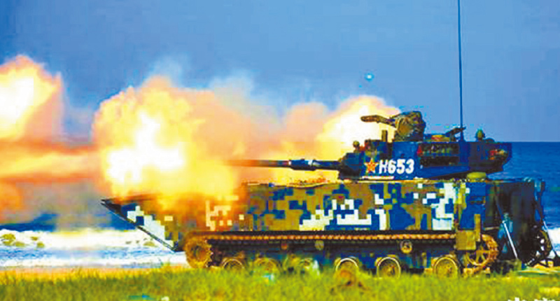 大陸海軍陸戰隊兩棲突擊車。(取自央廣軍事)