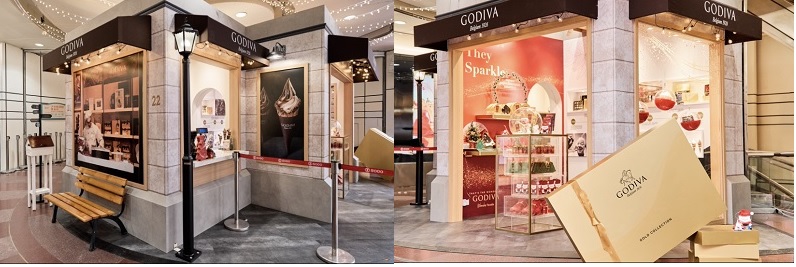 《Godiva 95週年復刻經典快閃店》重現歐洲節慶風情。與GODIVA經典金裝巧克力禮盒於玻璃櫥窗前合影打卡還能兌換聖誕限定巧克力!
