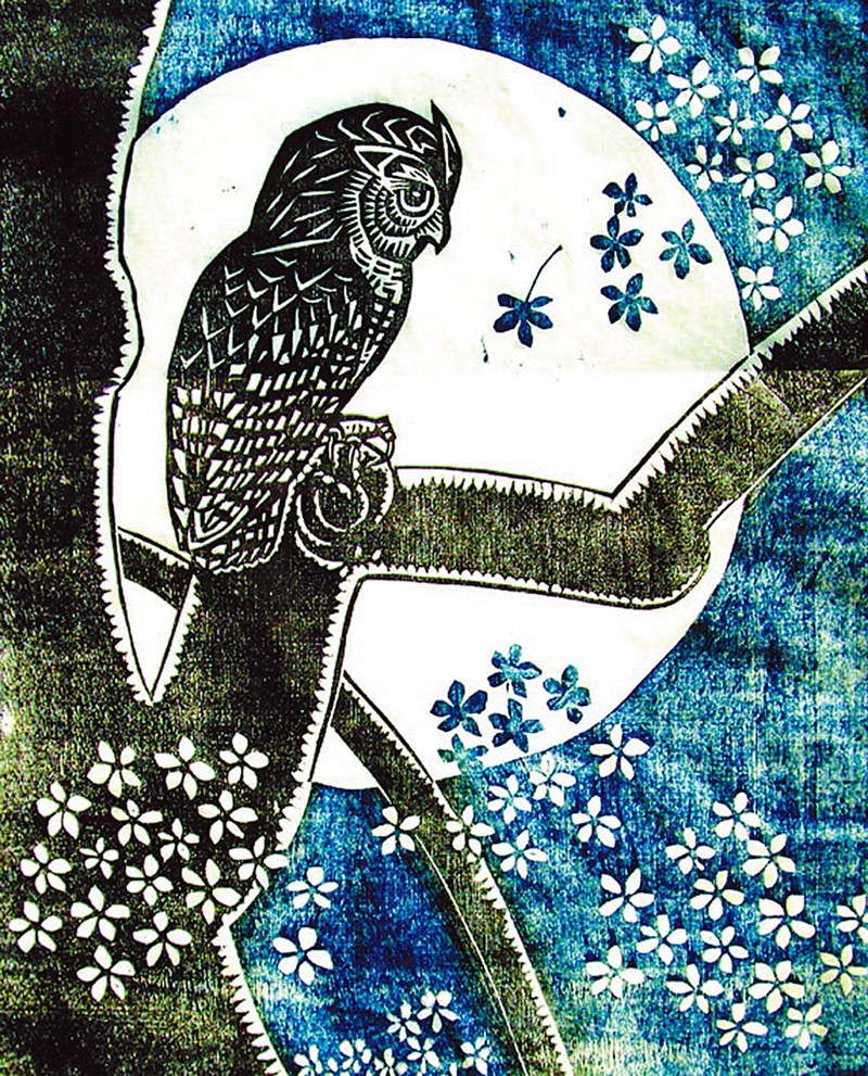 畫家何華仁是台灣的猛禽專家,圖為《月鴞賞桐:領角鴞》。(本報資料照片)